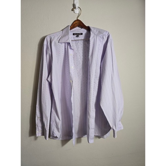 Michael Kors Striped Dress Shirt Long Sleeve Regular‎ Fit 17 32/33 Lavender - Picture 1 of 5